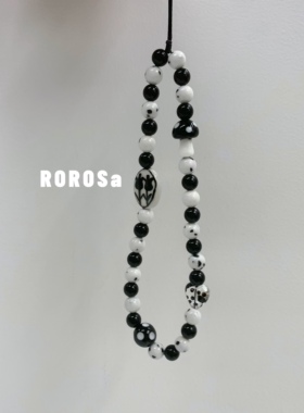 ROROSa黑白斑点石串珠ins手机链爱心波点个性挂绳ccd相机挂饰链