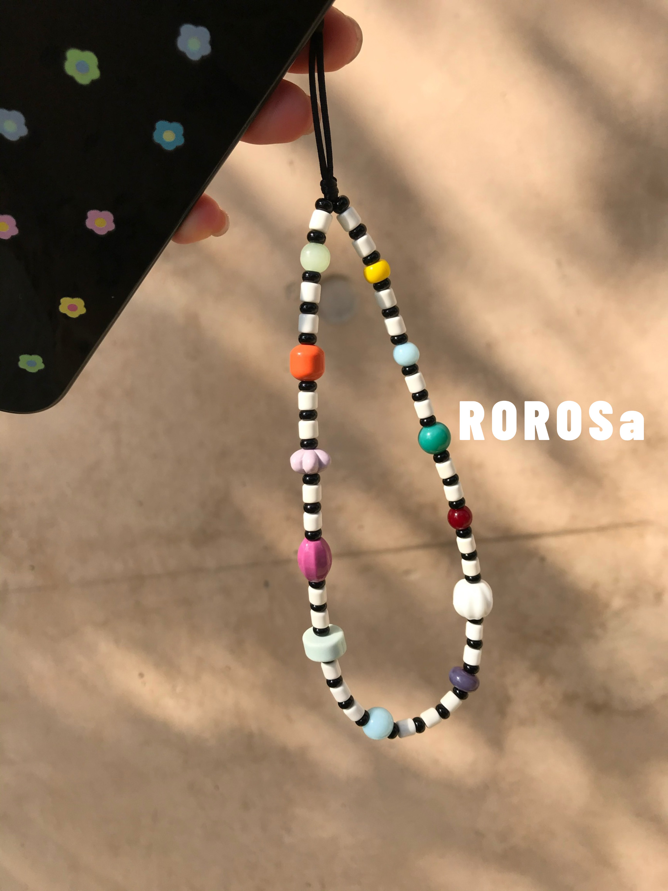 ROROSa彩豆撞色手机链原创设计挂件拼豆串珠挂饰手机挂绳ccd