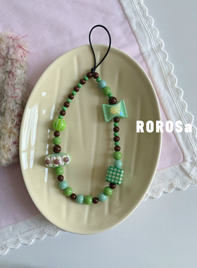 ROROSa抹茶甜品原创自制手机链挂件可爱串珠挂饰手机挂绳ccd配饰