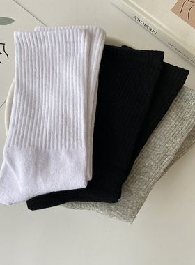 黑白基础长筒袜子女ins潮学生韩版中筒百搭街头网红春夏薄款情侣