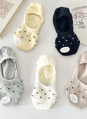 可爱波点隐形船袜防滑不掉跟百搭ins潮纯棉袜托春夏季薄款半截袜