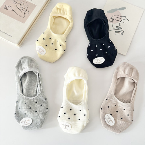 可爱波点纯棉隐形防滑半截袜
