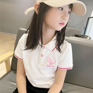 女童POLO衫短袖夏装2023新款儿童夏季小女孩纯棉翻领T恤白色上衣