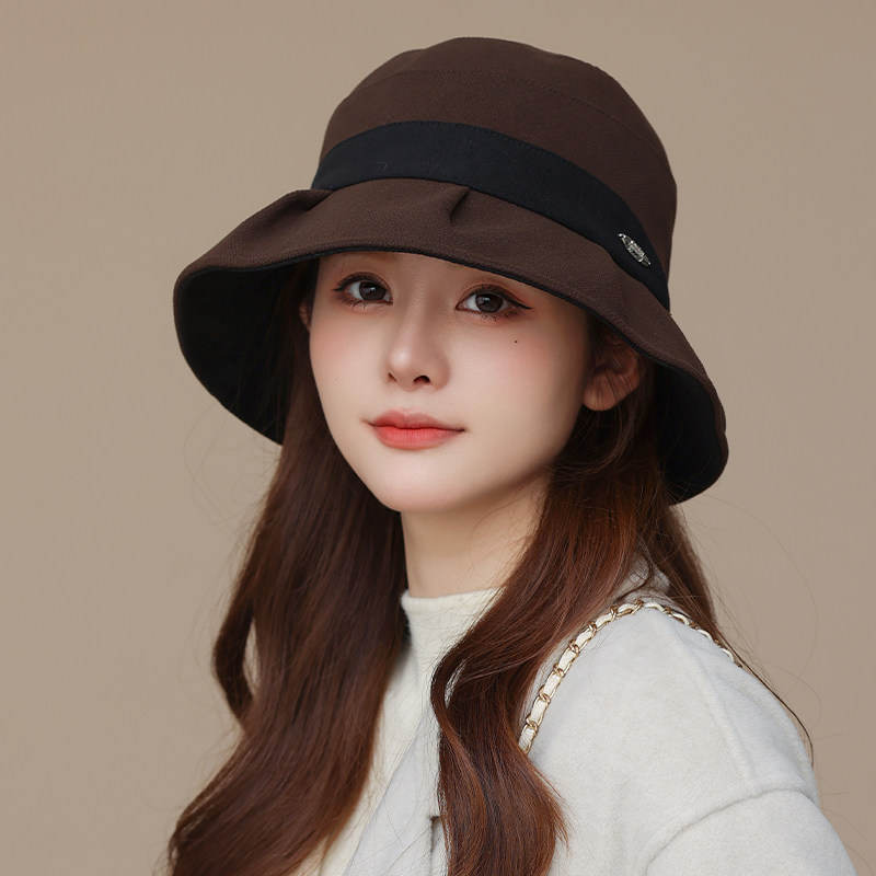 盆帽出游百搭女春秋季褶皱