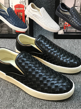 轻奢BOYE.BV.DG欧洲站真皮男鞋编织乐福鞋厚底商务休闲一脚蹬皮鞋