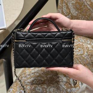 INSHUA 女包真皮菱格盒子包链条斜挎包手拿手柄盒子包 26s新款