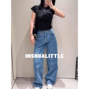 字母刺绣牛仔裤 INSHUA03 26随便搭都很绝 26s新款 女士 长裤