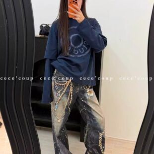 26FW INSHUA 3.28 新品 复古设计感链条印花牛仔裤