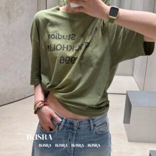 INSHUA 27夏季 1996橄榄绿色T恤字母短袖 女