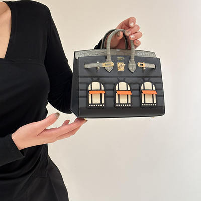 高端现货 birkin 20四合院铂金包拼鳄鱼皮白房子包单肩斜挎包1204