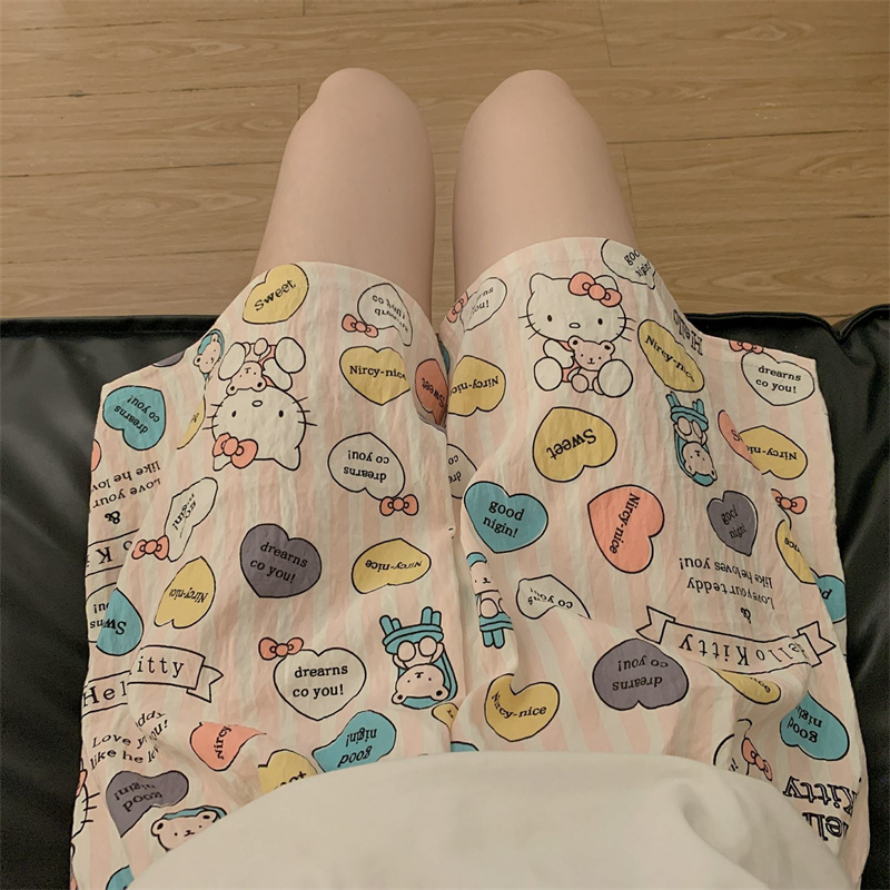 睡裤女士夏季2025新款短裤卡通可爱网红风女孩云朵棉日系休闲大码