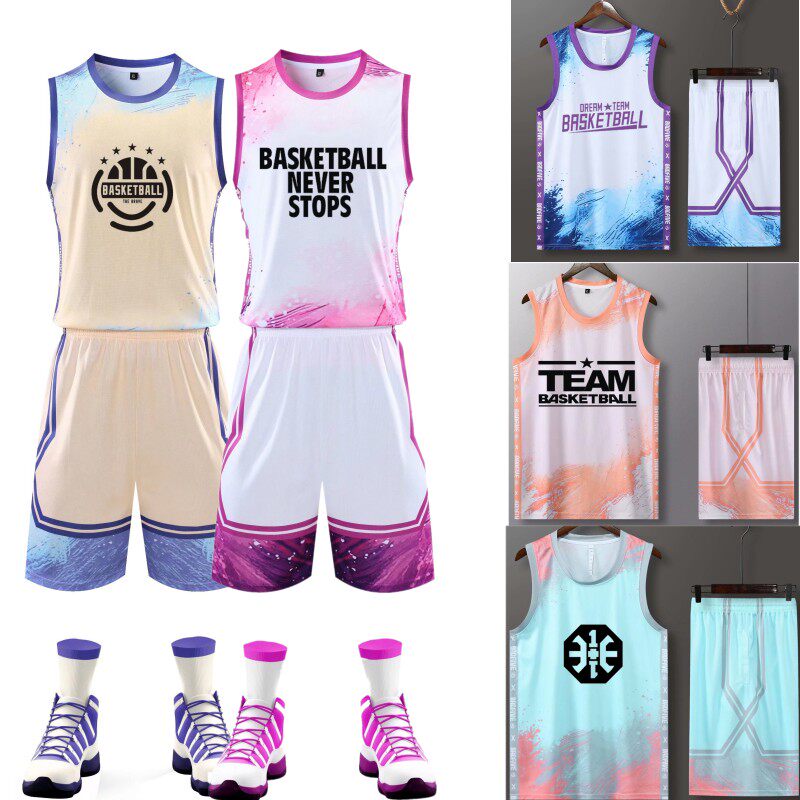 渐变色儿童篮球服 套装个性迷彩男女球队球衣DIY印制运动服背心童