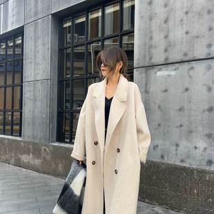 胖MM大码呢子双面大衣女韩版羊驼绒宽松中长款过膝保暖羊毛呢外套