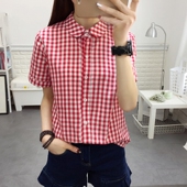 子衬衫 大码 女短袖 学院风格 夏季 新款 宽松娃娃领衬衣女百搭半袖 上衣