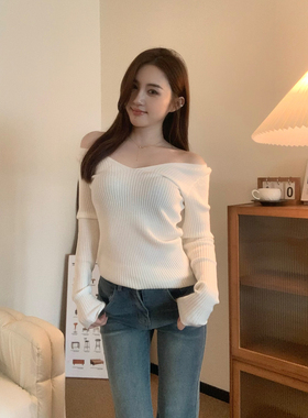 babe soulis 2025春季新款一字肩针织衫女修身显瘦内搭打底衫上衣