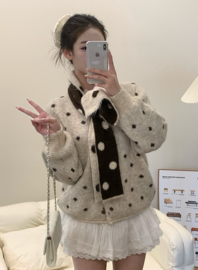 babe soulis 2025新款韩系波点针织衫女宽松显瘦打底衫上衣女