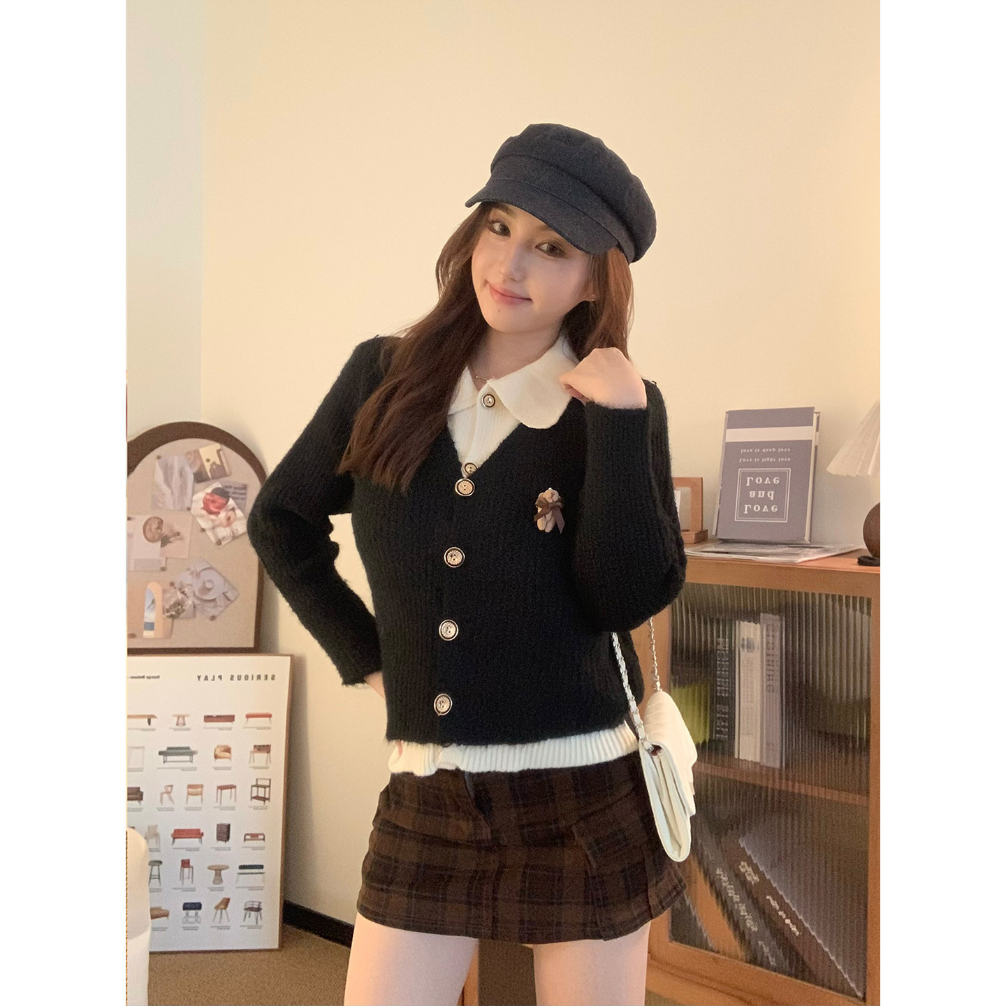 韩系假两件毛衣女气质显瘦上衣