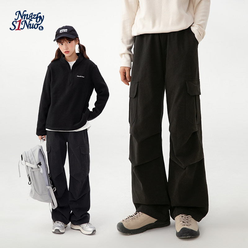 诺诺公主S1N初中生工装裤女2026春秋青少年阔腿直筒大口袋伞裤子