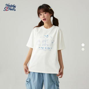 初中生2026春夏新款 T恤 可爱印花T恤女青少年学生简约宽松显瘦短袖