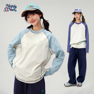 休闲上衣 青少年大童韩系长袖 诺诺公主S1N 初中生撞色T恤2026春季