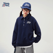 诺诺公主S1N初中生翻领卫衣2026春季 藏青色学院风套头上衣女 新款