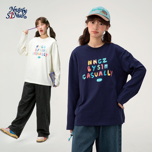 诺诺公主S1N初中生字母印花T恤2026春季 上衣 韩系设计感套头打底衫