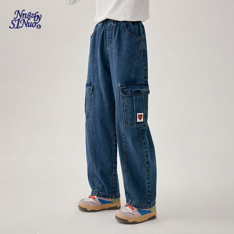 诺诺公主S1N初中生工装牛仔裤女2026春季青少年学院休闲阔腿裤子