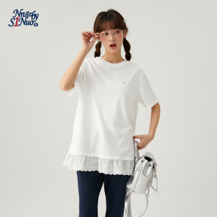 初中生2026春夏新款 蕾丝花边拼接T恤女青少年设计感叠穿打底上衣