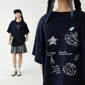 上衣女潮 圆领涂鸦时尚 诺诺公主S1N 初中生宽松t恤夏字母印花短袖