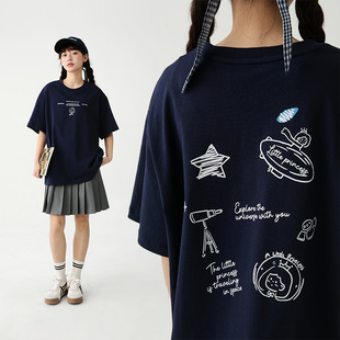 圆领涂鸦时尚 上衣女潮 初中生宽松t恤夏字母印花短袖 诺诺公主S1N