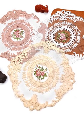 蕾丝绣花布片水溶花朵餐桌布台布欧式布艺茶几椭圆形抱枕垫子刺绣