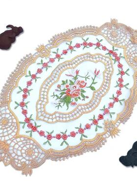 新款蕾丝杯垫花边刺绣巾圆形家居装饰摄影道具茶几餐垫防尘盖巾