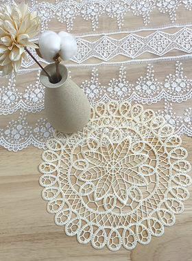 复古蕾丝刺绣镂空桌布垫圆形水溶绣花装饰杯垫拍摄道具简约装饰垫