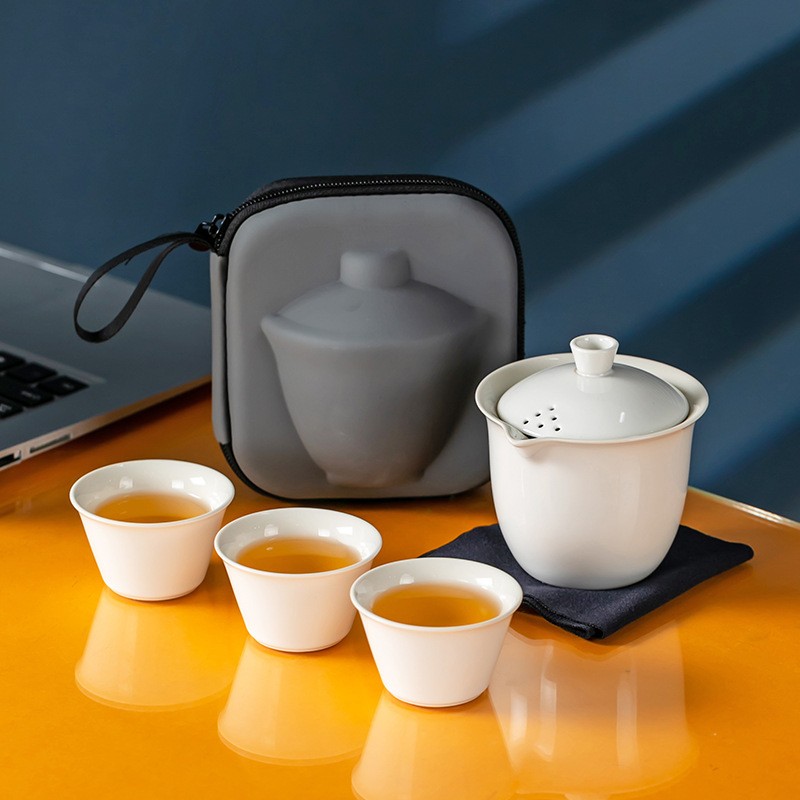 陶瓷旅行茶具白瓷泡茶壶便携式