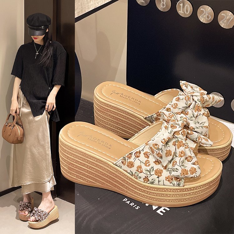 坡跟凉拖鞋女夏外穿时尚蝴蝶结