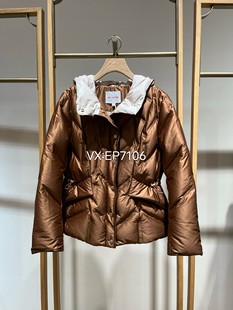 冬款咖色松花江白鹅绒轻暖连帽短款羽绒服外套 EGJISY111A-4299