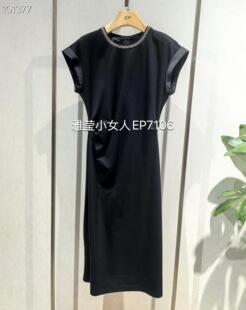 大雅家春夏优雅领口手工钉钻褶皱收腰短袖连衣裙HFLPC4621A-2499