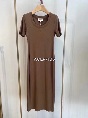 春夏款驼色纯色修身显瘦连衣裙短袖中长款裙 EGJEA4530A-1299
