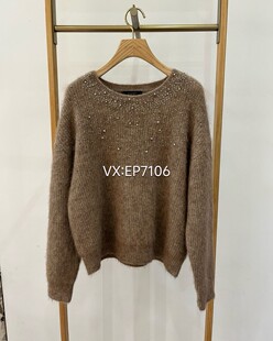 大雅家秋冬款时尚圆领钉钻宽松羊驼毛短款毛衣 HFJIV9567A-3399