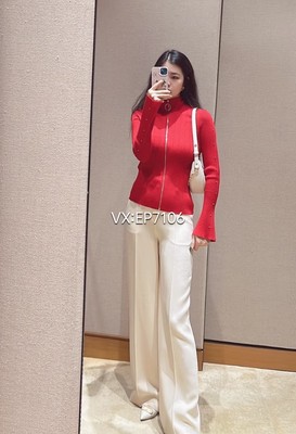 秋冬款红色美利奴羊毛半高领拉链开衫 EGJIW9136A-2399