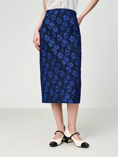 2699 EGKPS3535A 春夏款 蓝色桑蚕丝浮雕肌理半身裙显瘦筒半身裙