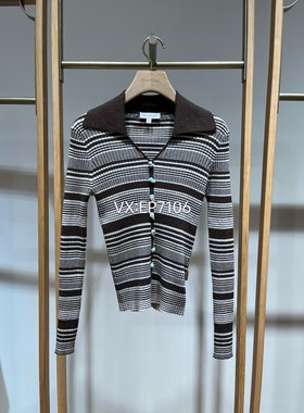 秋冬款咖色羊毛牦牛绒内搭条纹针织衫套头衫 EGJIR9923A-2999