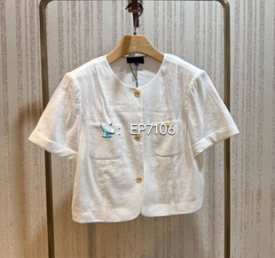 大雅家春夏款白色小香风亚麻短袖西装外套 HFLEH122-2599