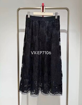 高级系列黑色利巴蕾丝优雅过膝伞裙弹力腰头半裙 EPKPA3404A-6299
