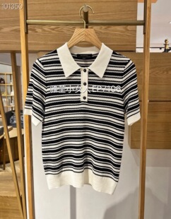 大雅家春夏经典POLO领条纹提花短袖套头针织毛衣HFLEA9535A-1899