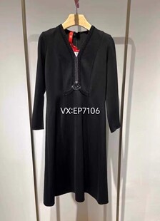EPJAW4630A 6999 高级系列黑色绵羊毛V领小黑裙连衣裙 秋冬款