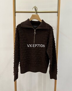 大雅家秋冬款咖色罗纹翻领菱形剪毛肌理毛衣 HFJIR9558A-4599