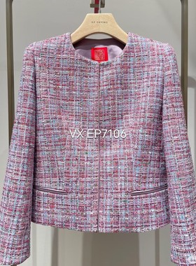 高级系列紫色比耶拉花呢收腰廓形感香风外套 EPKPC1219A-8999