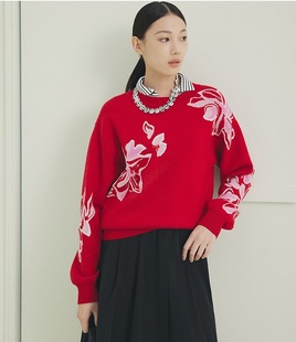 HFKPW9520A 宽松圆领钉珠撞色提花针织衫 3999 时尚 大雅家春夏款