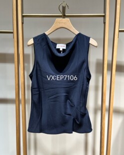 2199 EGKES5123A 蓝色设计感重磅真丝无袖 荡领重绉背心